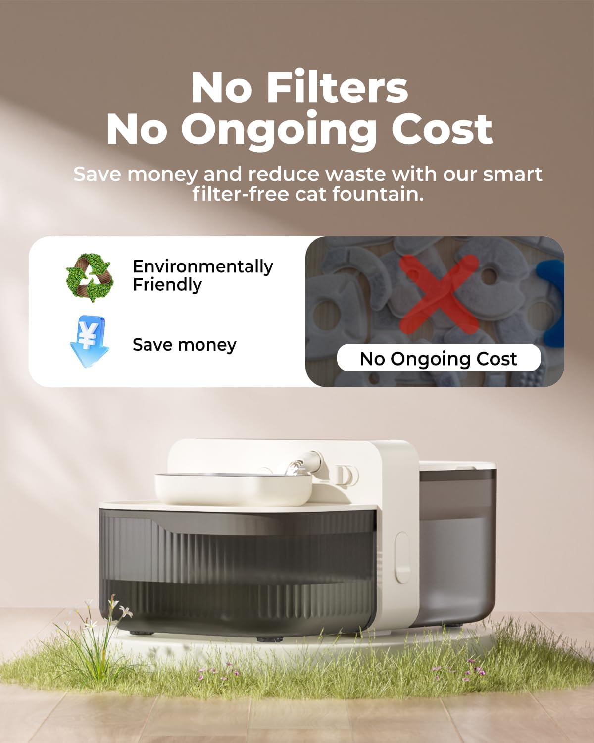 No-Filter Wireless Cat Water Fountain, 3.5L Stainless Steel Pet Fountain for Cats & Dogs – Wastewater Separation, Auto Refill, Ultra-Quiet 3000mAh Battery, Indoor Smart Water Dispenser