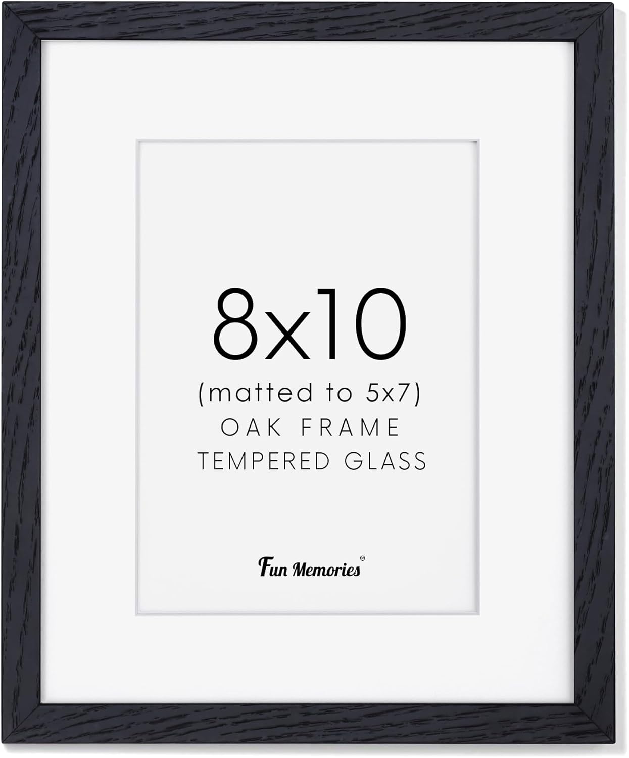 Fun Memories 8x10 Black Picture Frame, Natural Oak Wood 8 x 10 Photo Frames, 8 by 10 Frames Real Glass, 8x10 Picture Frame with Mat for 5x7, Rustic Black Wood Frame 8"x10", 1 Pack
