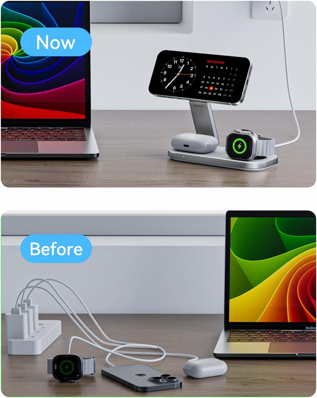 3 in 1 Wireless Charging Station for Apple Devices, Magnetic Foldable Fast Charger Stand Compatible with MagSafe for iPhone Air/17/16/15/14/13/12 Series, Apple Watch & AirPods Pro/4/3/2