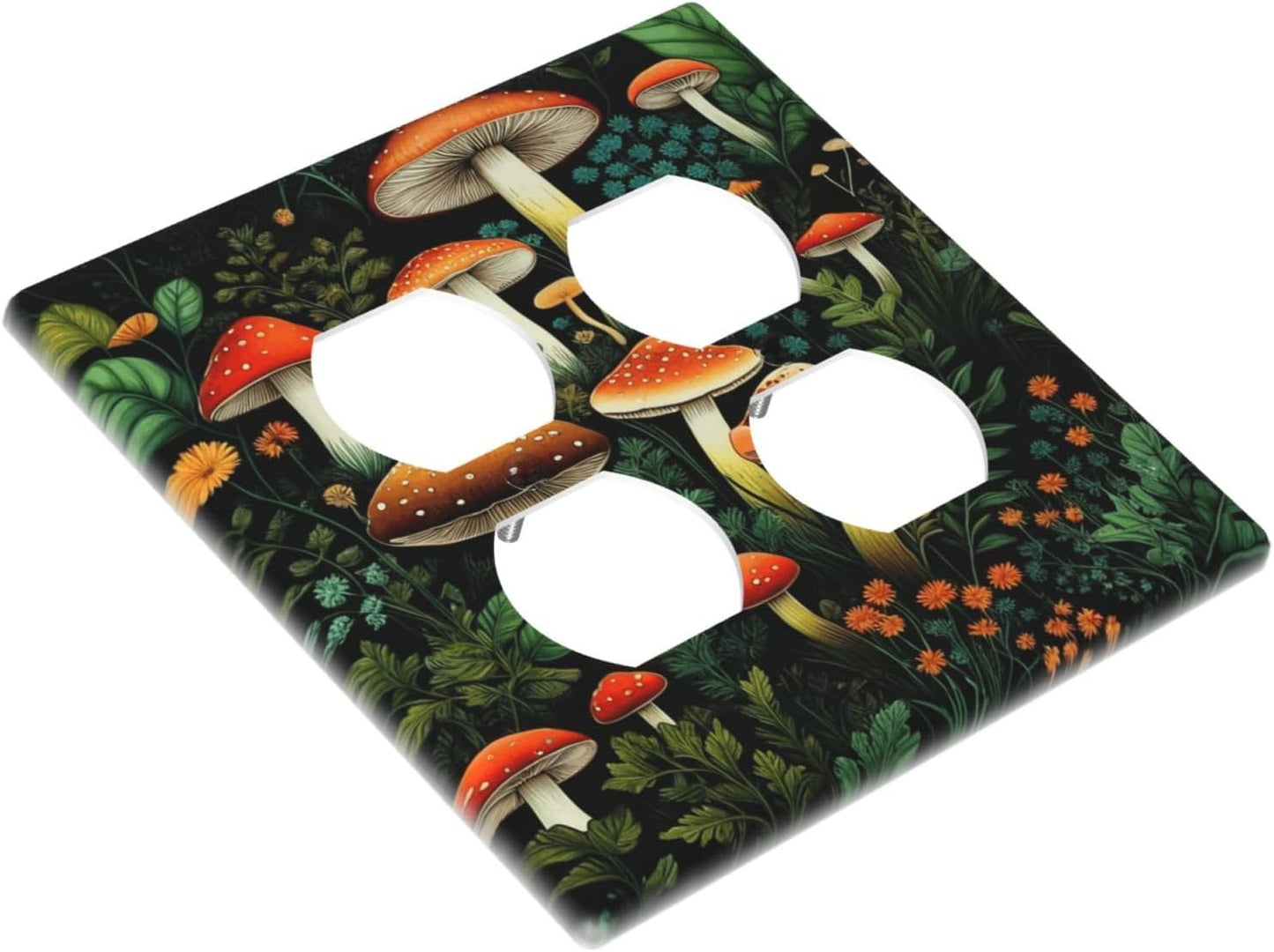 Decorative Outlet Covers Red Mushroom Flowers Green Leaf Plants 2 Gang Wall Plate Double Duplex Light Switch Cover Switch Plate Covers Faceplate for Bedroom Home Decor