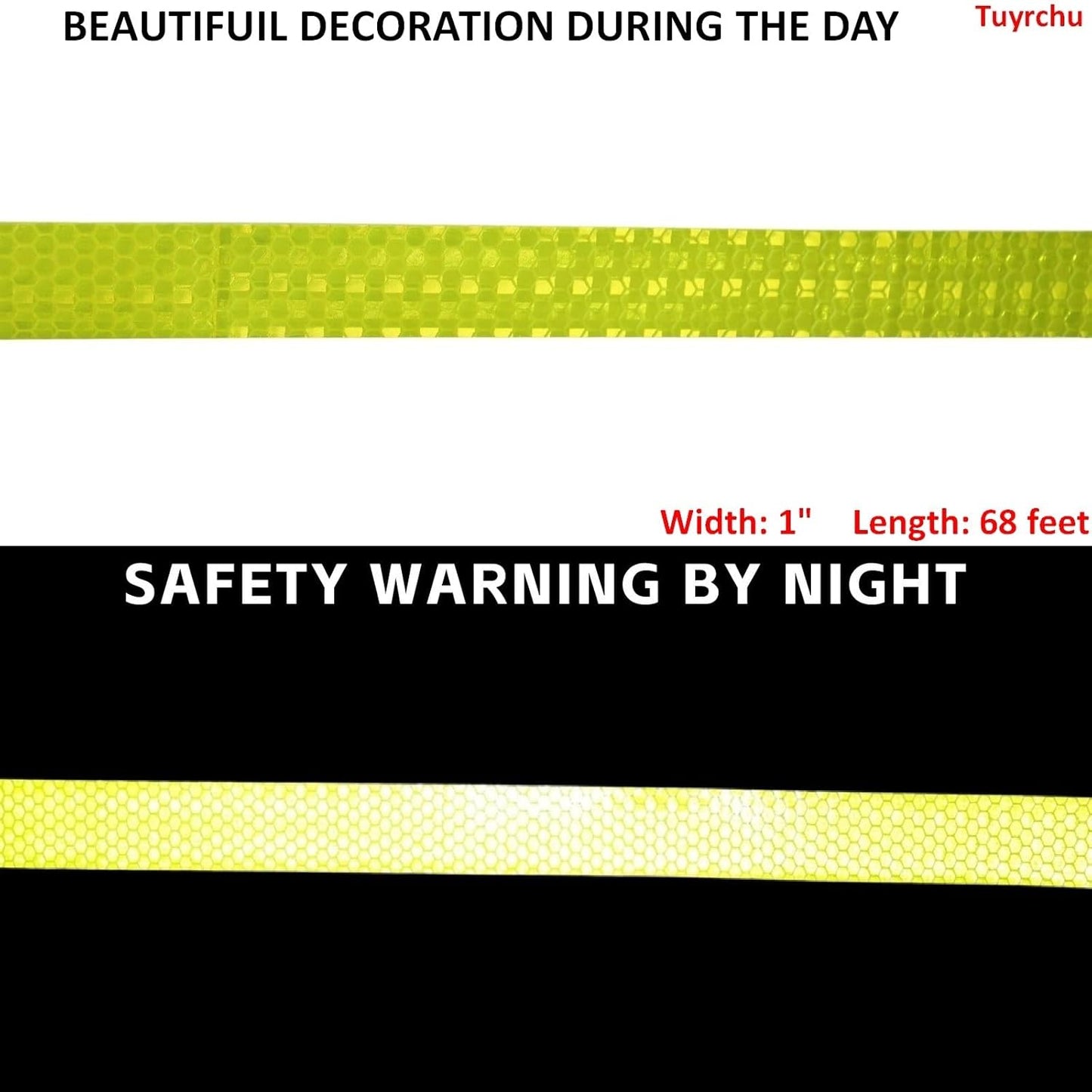 Fluorescent Yellow Reflective Tape Outdoor Waterproof 1 inch, High Visibility Warning Safety Industrial Marking Tape (68 feet)