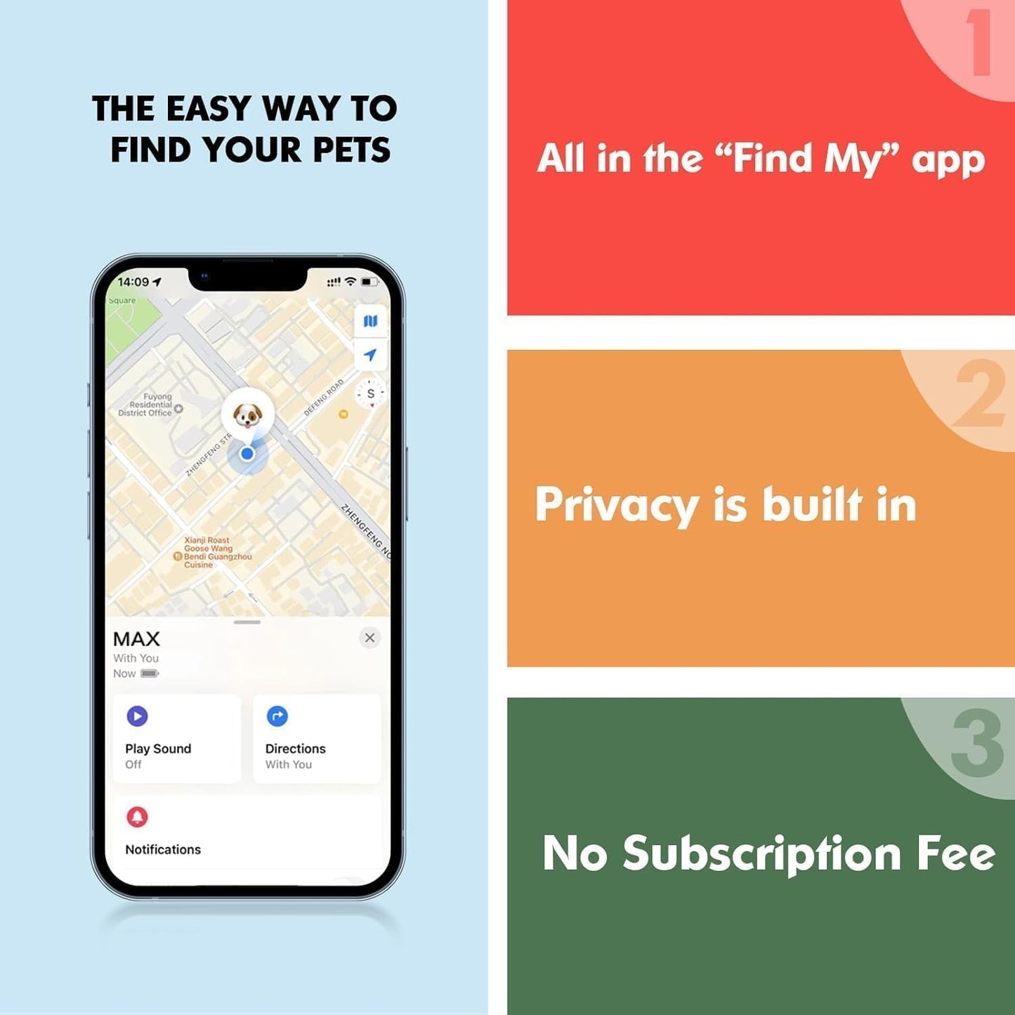 GPS Tracker for Dogs&Cats, 2 in 1 Pet Tracking Smart Collar (Only iOS), No Monthly Fee GPS Tracker Dog Collar, Real-time Location Comfortable PU Tracker for Small, Medium Large Dogs(Locator Included)