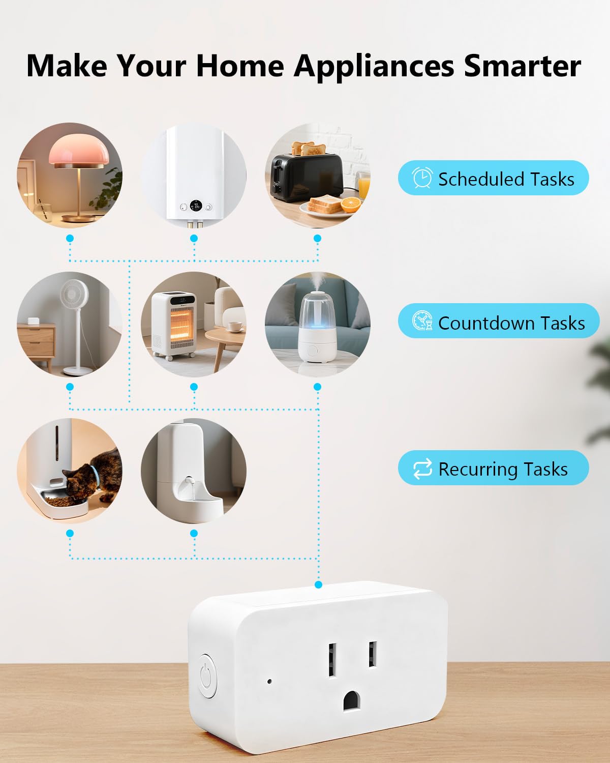 DAYBETTER Smart Plug 15A/1800W, Smart Plugs Compatible with Alexa and Google Home, 2.4GHz WiFi Bluetooth Alexa Smart Plugs, Smart Outlet with APP Control, Timer & Schedule, 2Pack