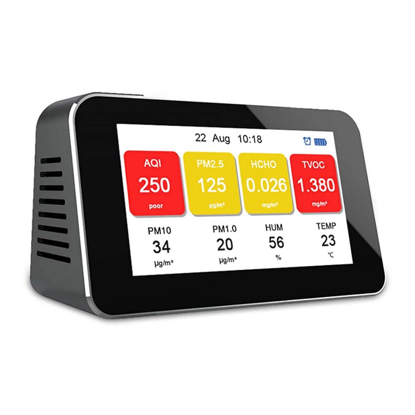 9 in 1 Air Quality Detector Smart Air Quality Monitor AQI, PM2.5, PM1.0, PM10, Formaldehyde (HCHO), TVOC, Temperature, Humidity, Time/Date/Alarm Multifunction