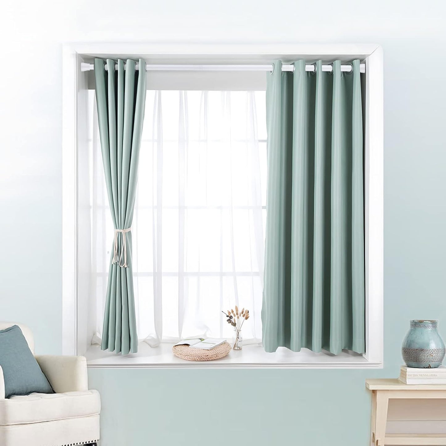 White Tension Curtain Rod for Windows 28 to 48 inch, Adjustable Expandable Pressure Spring Curtain Rod No Drilling, 7/8" Curtain Rod for Bedroom Doorway Closet Door