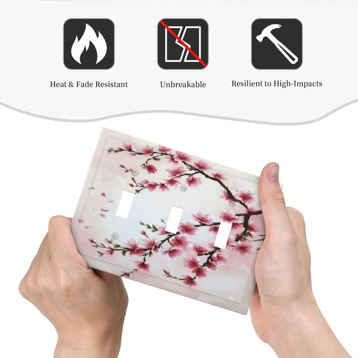 Branch with Pink Flowers Light Switch Covers 3 Gang Triple Toggle Wall Plate Decorative Switchplate Electrical Faceplate for Farmhouse Living Decor