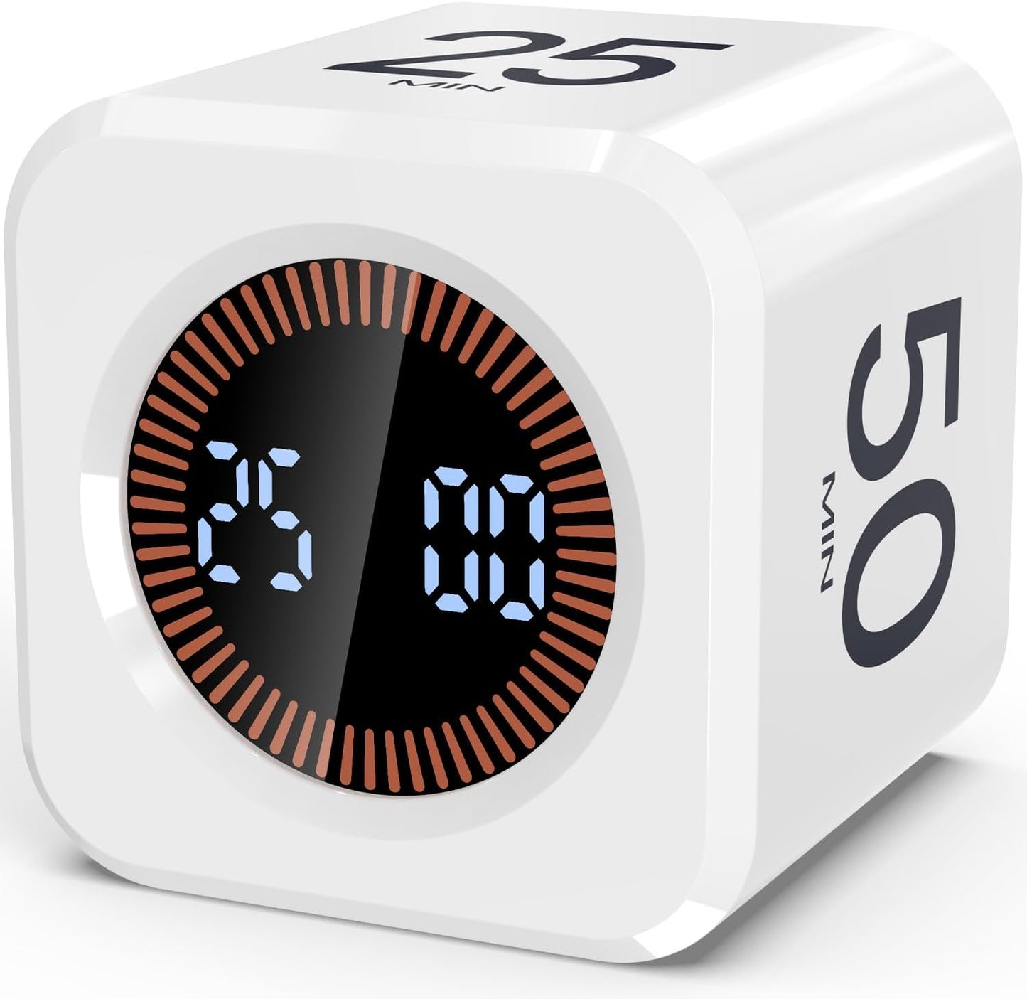 Pomodoro Timer Cube Visual Productivity Flip Timer for Kids Classroom Desk, 5/10/25/50min&Custom Countdown, Silent&Sound Mode Digital Cube for ADHD Study Work School Game Kitchen (White)