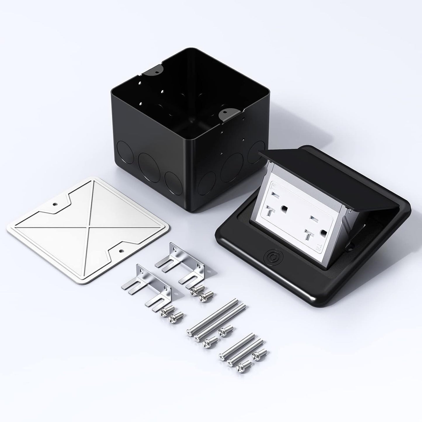 KYHSHJ Pop Up Floor Electrical Outlet Box Kit，20 Amp Stainless Steel TR Tamper-Resistant Duplex Receptacle Outlet，Corrosive Resistant Hardware，ETL Listed, Black