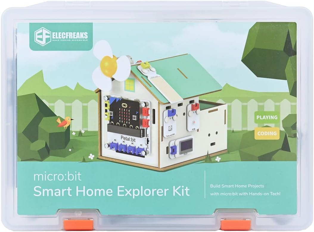 ELECFREAKS microbit Petal Smart Home Sensor Kit with Wood Building Home Material Pack, microbit Starter Kit Equipped with 7+ Distinctive Petal Sensors/Petal:bit Expansion Board(Not Include Micro:bit)