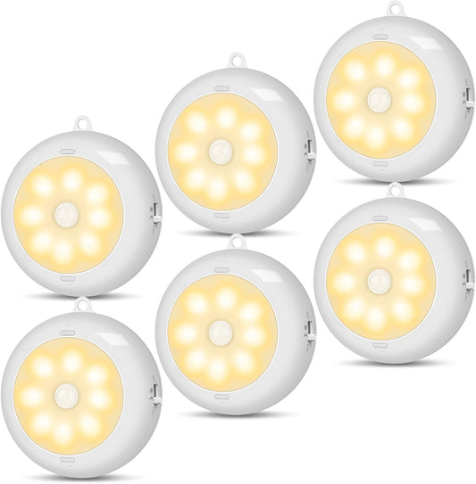 Under Cabinet Lighting, LED Puck Lights AA Battery Operated, Closet Lights Motion Sensored for Kitchen, Shelf, Dimmable & Magnetic, 3000K Warm White (6 Pack)