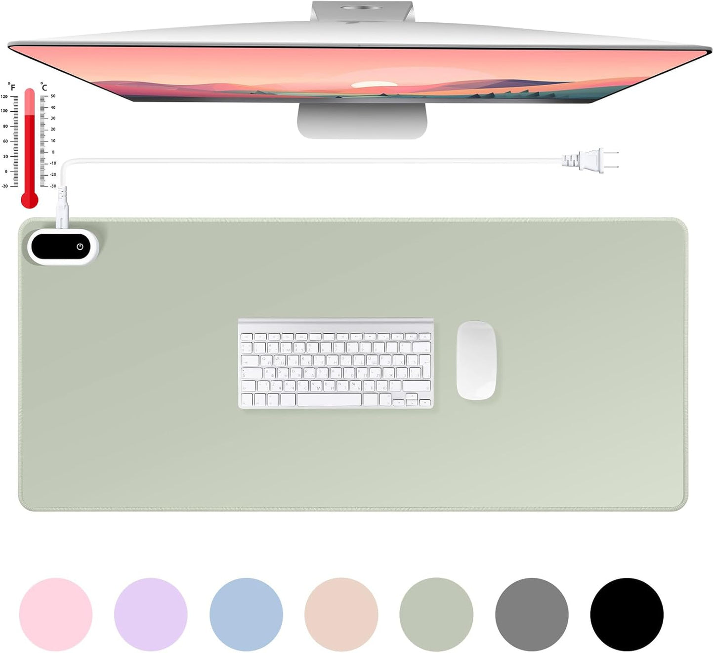 Konohan Heated Large Desk Mat PU Leather Warm Mouse Pad with 5 Heating Level & 4 Hour Auto Shut-Off Heating Keyboard Pad Warmer Gaming Mice Mat Only Supports 110v(Gray-Green Color,31.5" X 13")