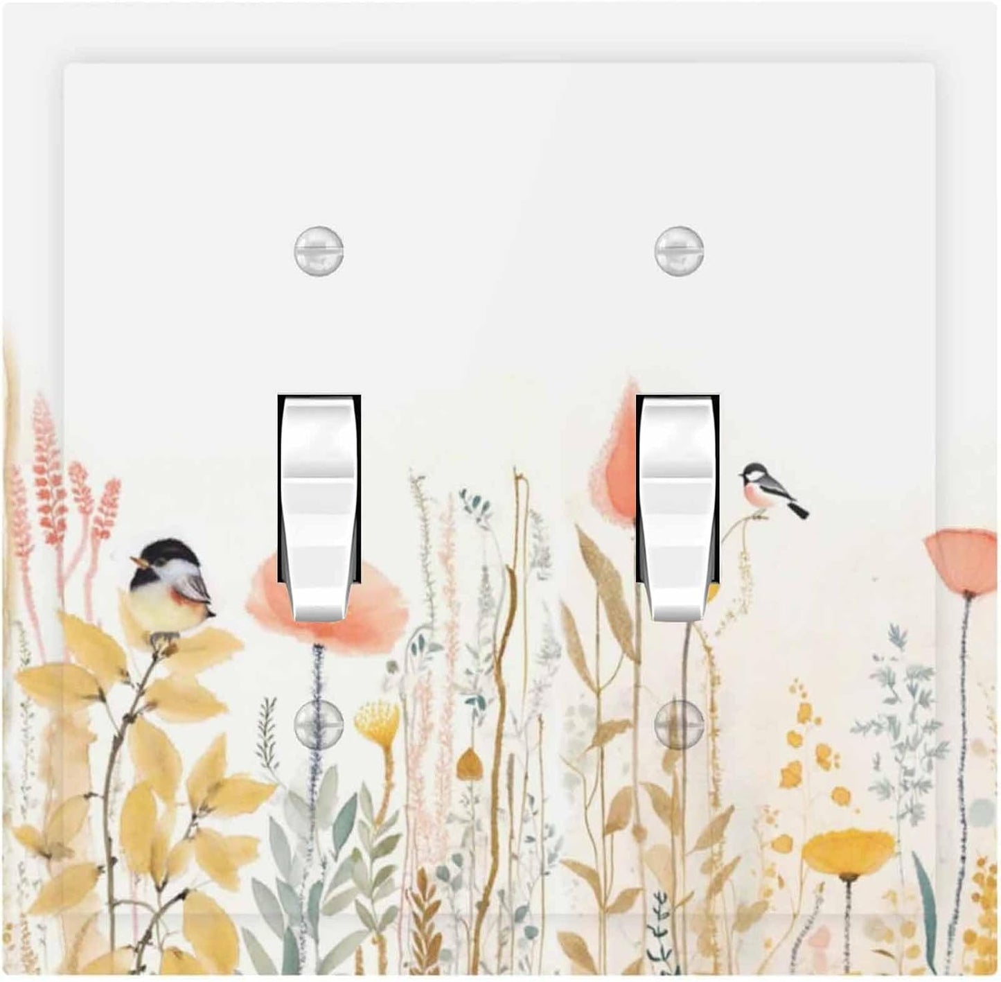 Decorative Switch Plates Colorful Floral Watercolour Cuddly Bird 2 Gang Double Toggle Outlet Light Switch Cover Wall Plate Electrical Faceplate For Bed Room Living Room Decor