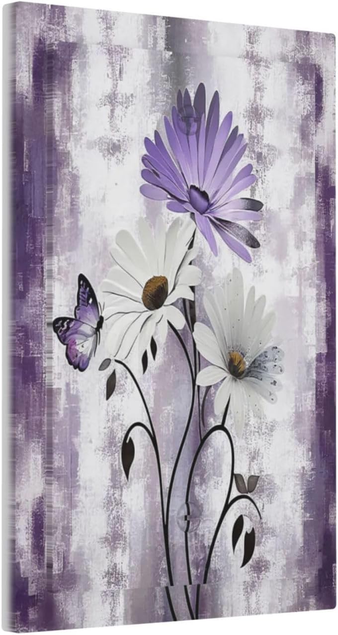 Purple Daisy White Floral Butterfly Flowers 1-Gang No Device Blank Wallplate Electrical Light Switch Covers Decorative Receptacle Face Plate Cover for Bathroom 5 X 3 IN