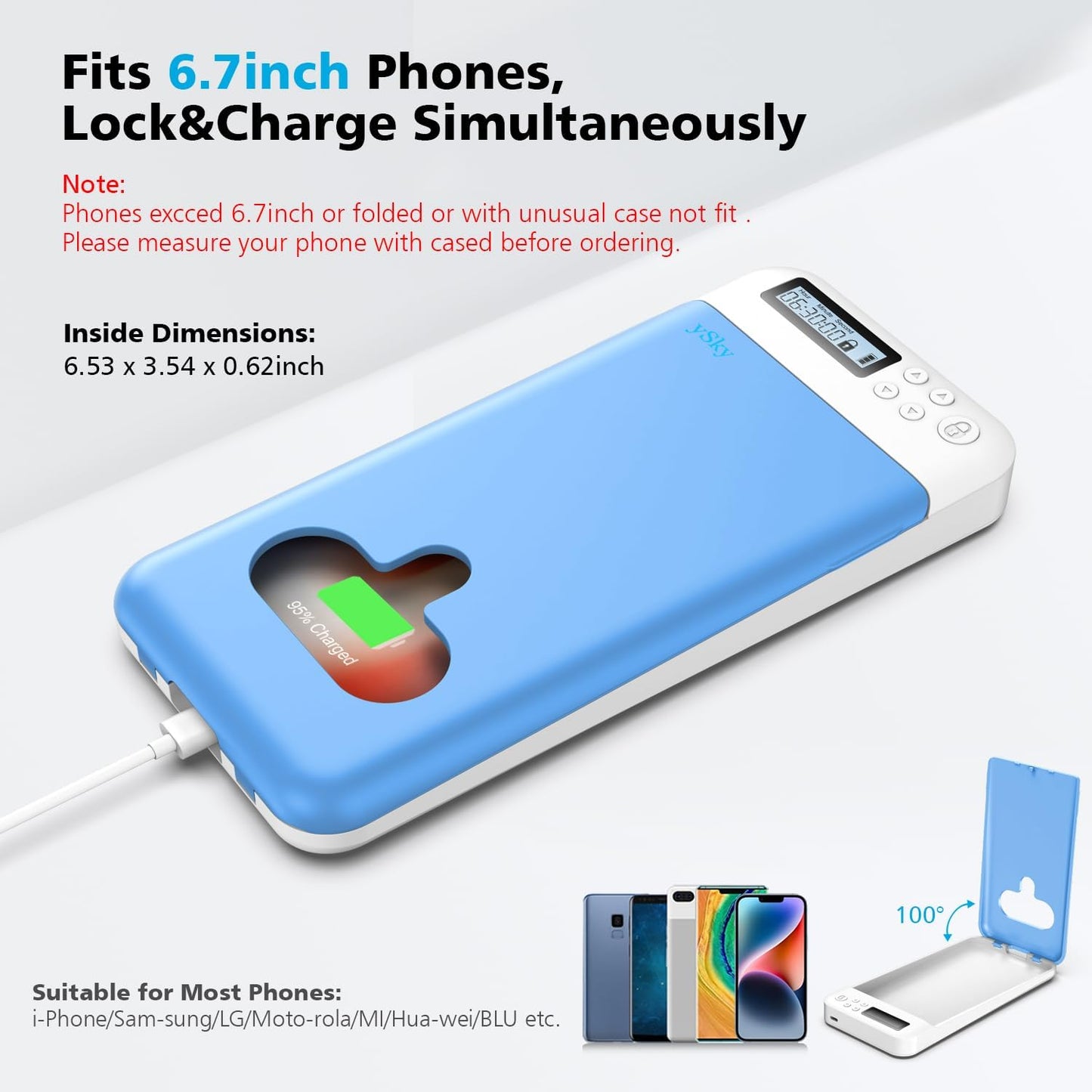 ySky Phone Lock Box with Timer,Portable Time Phone Lock Box for iPhone and Android Phones, Self-Control Timer Phone Locker to Help Kids,Students Focus Back