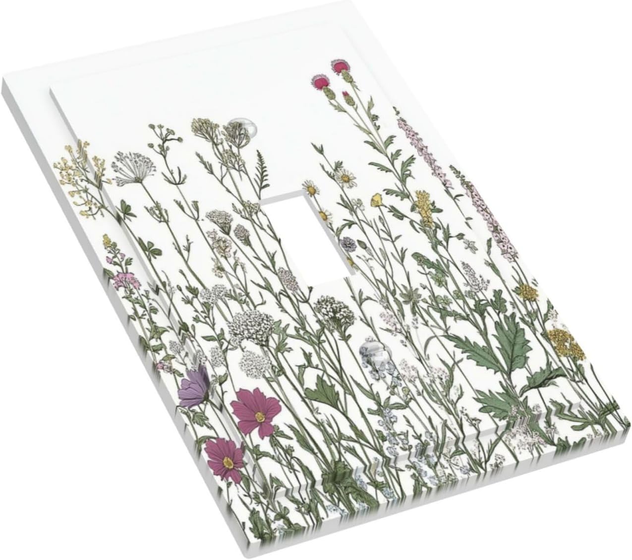 Vintage Herbs Wildflowers Plant Floral Decorative Light Switch Cover 1 Gang Single Toggle Device Electrical Faceplate Switchplates Decorator Outlet Wall Plate For Bed Room Home Decor