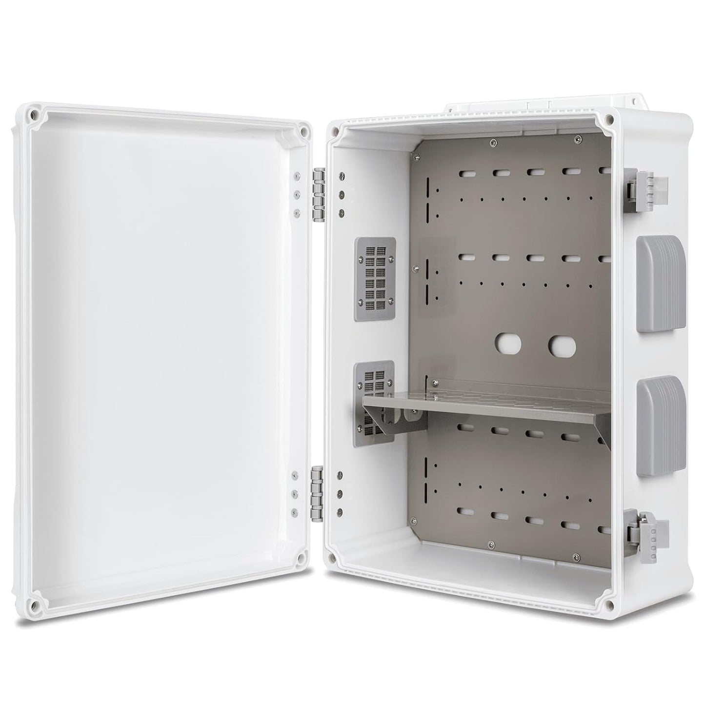 Outdoor Electrical Junction Box, ABS Water Resistant Enclosure with Internal Mounting Panel & Hinged Cover (16.5" H x 12.6" L x 6.1" W)