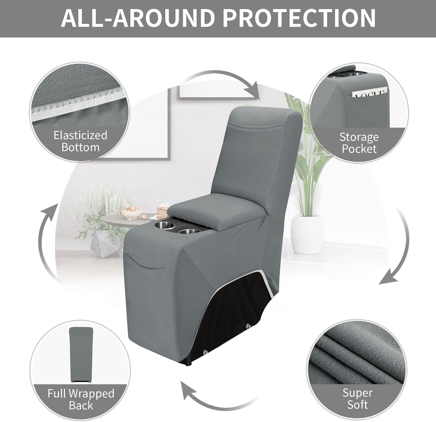 Easy-Going 100% Waterproof Recliner Console Cover, Stretch Middle Console Couch Covers for Reclining Sofas, Sectional L-Shape Furniture Protector for Kids & Pets, 1 Console Cover, Light Gray
