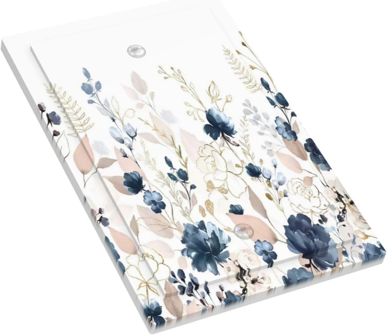 Blue Flora Boho Vintage Flower Golden Leaves Light Switch Cover Plate 1 Gang No Device Blank Electrical Wall Plates Faceplate Decorative Switch Plate Covers for Bedroom Living Room Decor