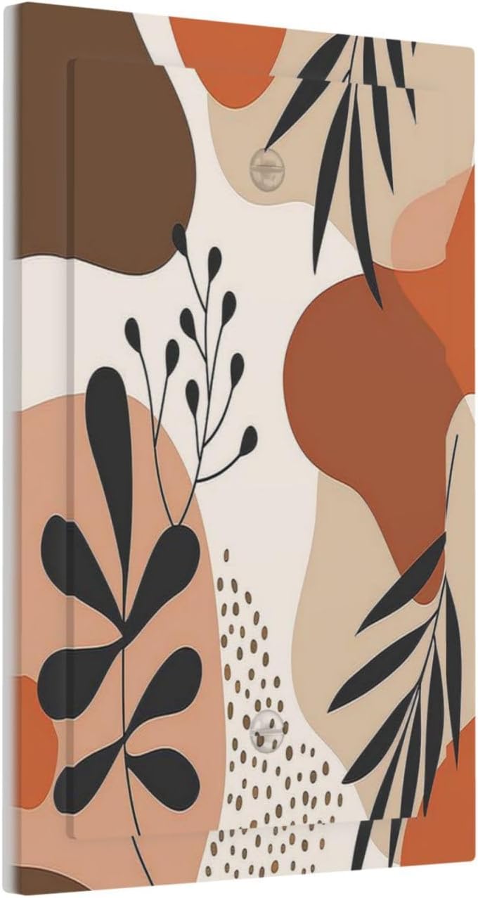 Light Switch Cover Plate Boho Botanical Orange Green Beige Minimalist 1 Gang No Device Blank Electrical Wall Plates Faceplate Decorative Switch Plate for Bedroom living Room Decor