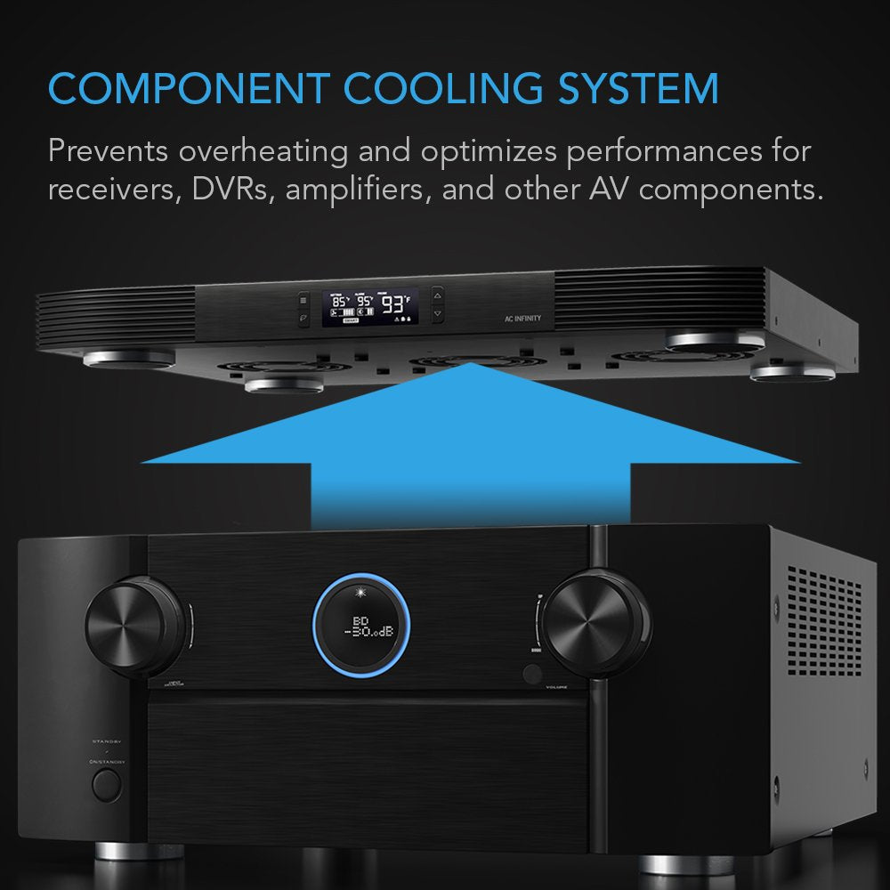 AC Infinity AIRCOM T10, Quiet Cooling Blower Fan System 17" Front-Exhaust, for Receivers, Amps, DVR, AV Cabinet Components, Compatible with Digital Video Recorder