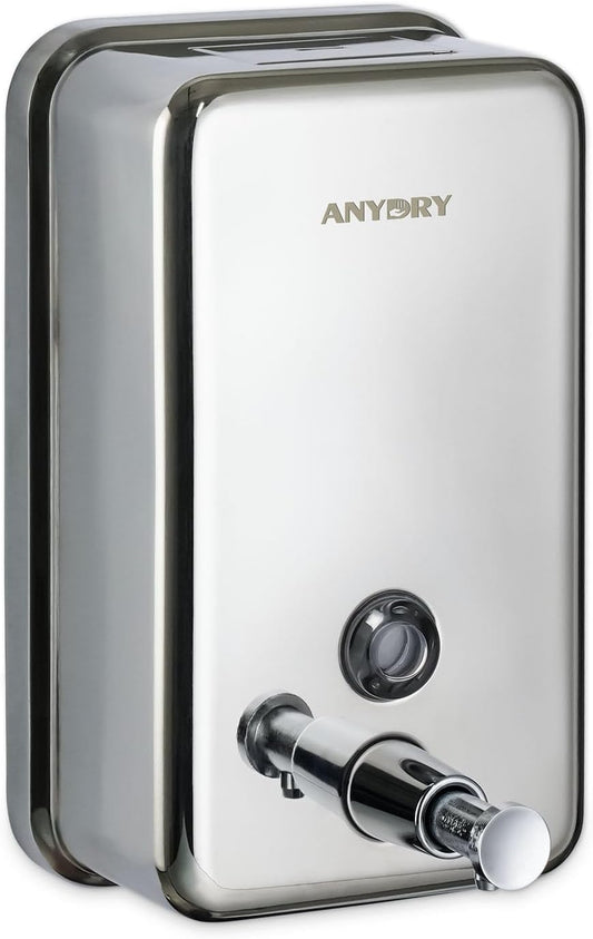 Commercial Manual Soap Dispenser, Durable Polished Stainless Steel Finish, 37oz (1100ml) Liquid, Wall-Mounted for Bathroom & Kitchen