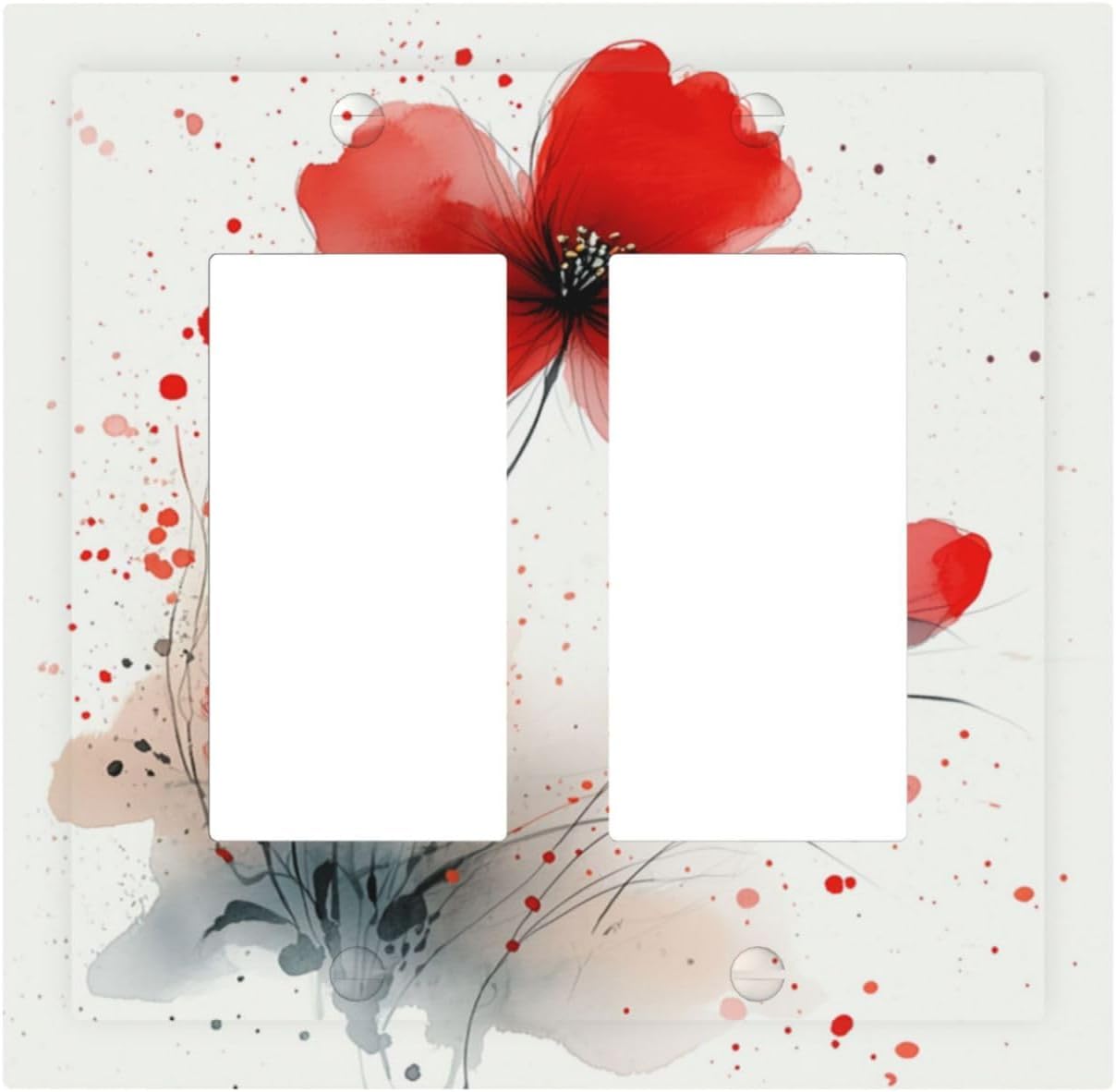 Vintage Watercolor Red Flowers Floral Decorative Outlet Covers 2 Gang Double GFCI Rocker Light Switch Cover Plate Electrical Wall Panels for Bedroom Bathroom Decor