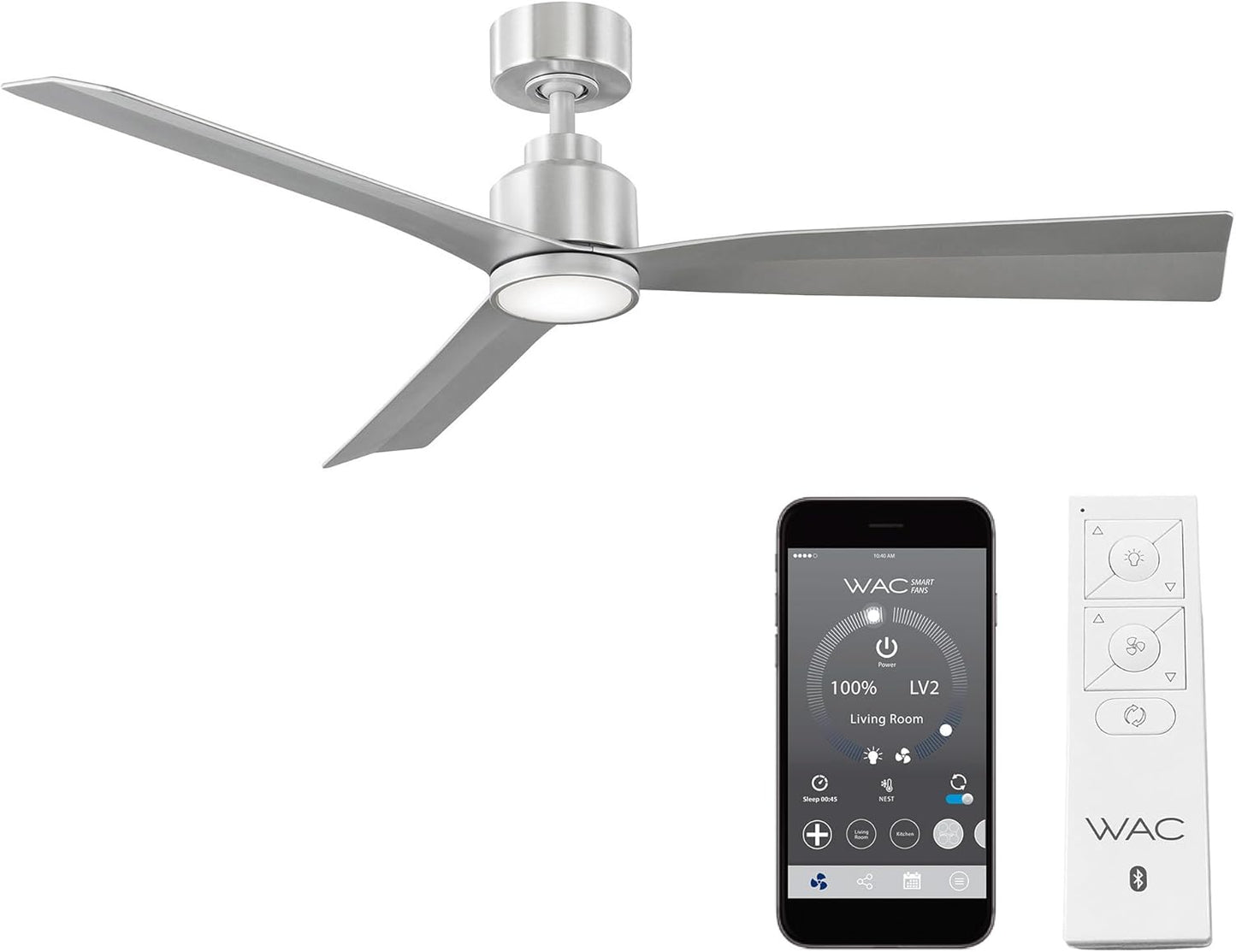 Clean Indoor/Outdoor 3-Blade Smart Compatible Ceiling Fan 52in Brushed Aluminum with 3000K LED Light Kit and Remote Control with Wall Cradle. Works with iOS/Android, Alexa, and Google Assistant.