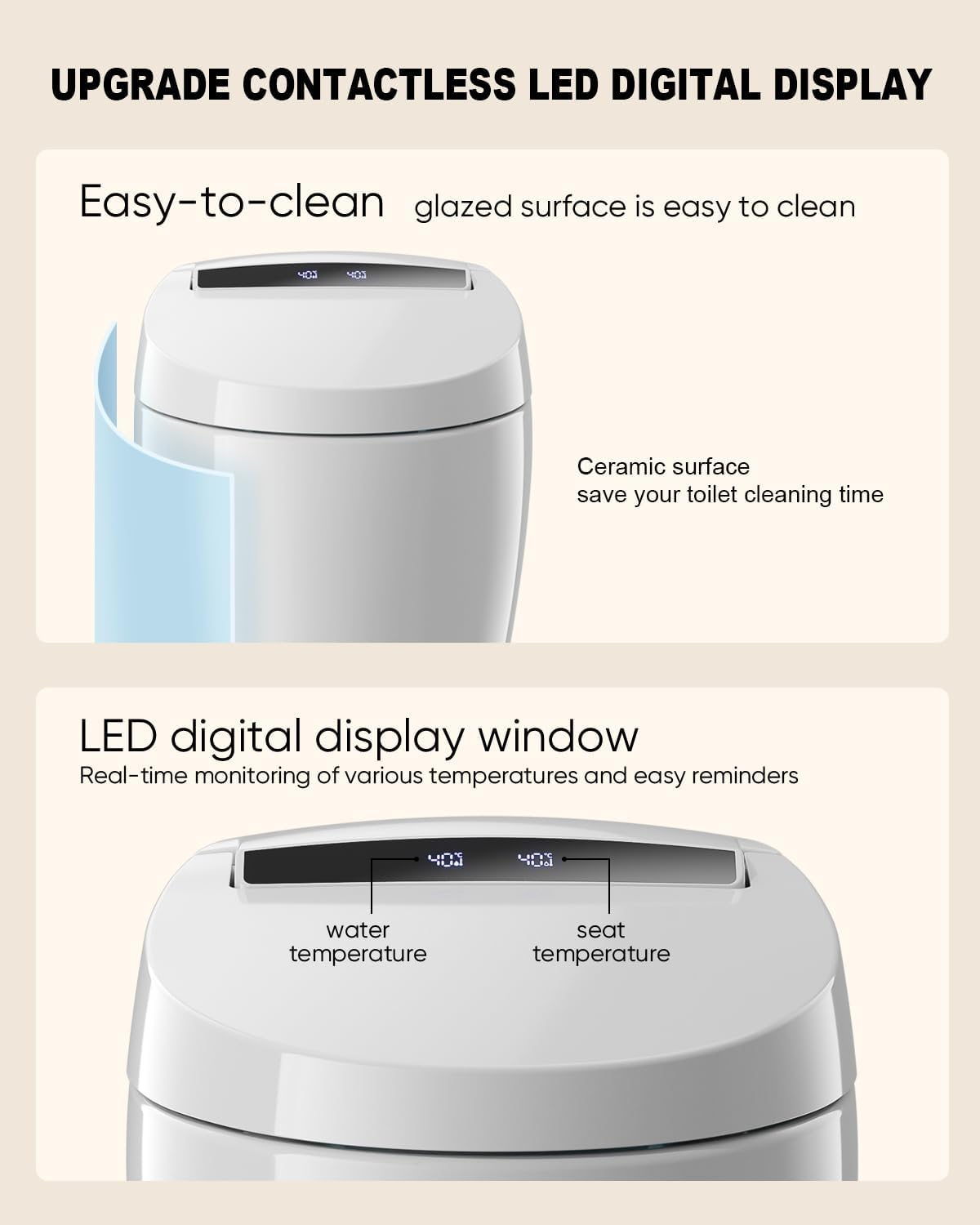 Smart Toilet with Warm Water Sprayer and Dryer, One Piece Bidet Toilet with Auto Dual Flush Foot Sensor Operation,Heated Seat Smart with Built In Fahrenheit LED Display