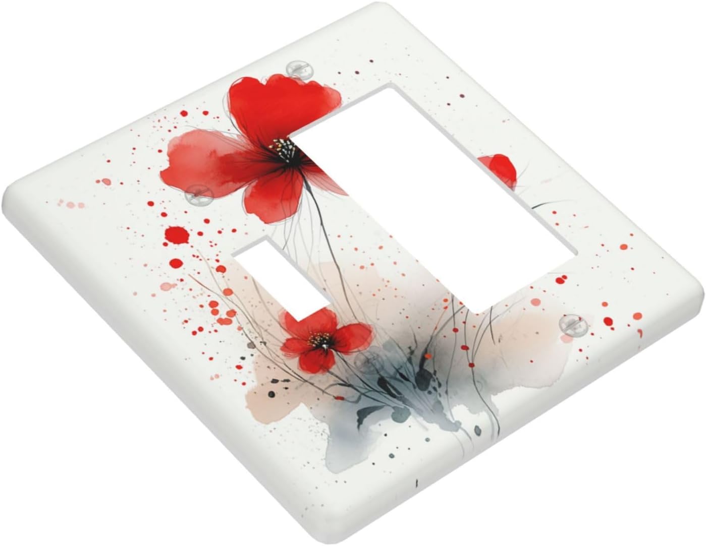 Vintage Watercolor Red Flowers Floral Outlet Covers 1 Toggle 1 Rocker Combination Light Switch Cover Plate Decorative Wall Plate Electrical Switch Plates for Bedroom Bathroom Decor