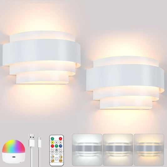 Lightess Battery Operated Wall Sconces Set of 2, Dimmable Rechargeable Wall Lights with Remote Control, Sconces Wall Decor Set of 2 with Bulbs for Bedroom Living Room, White