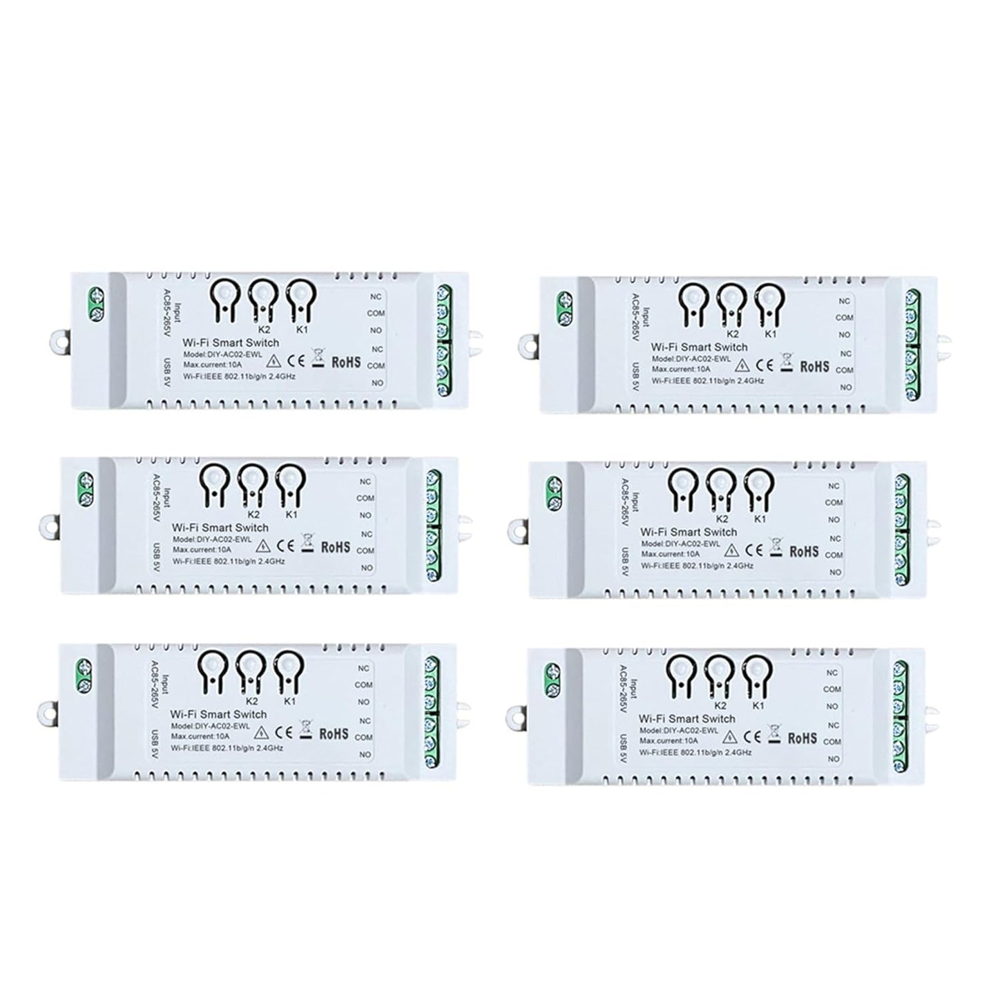 6X 2CH WiFi Smart Switch DIY APP 85-265V USB 5V 2.4G WiFi Home Automation Module for Home