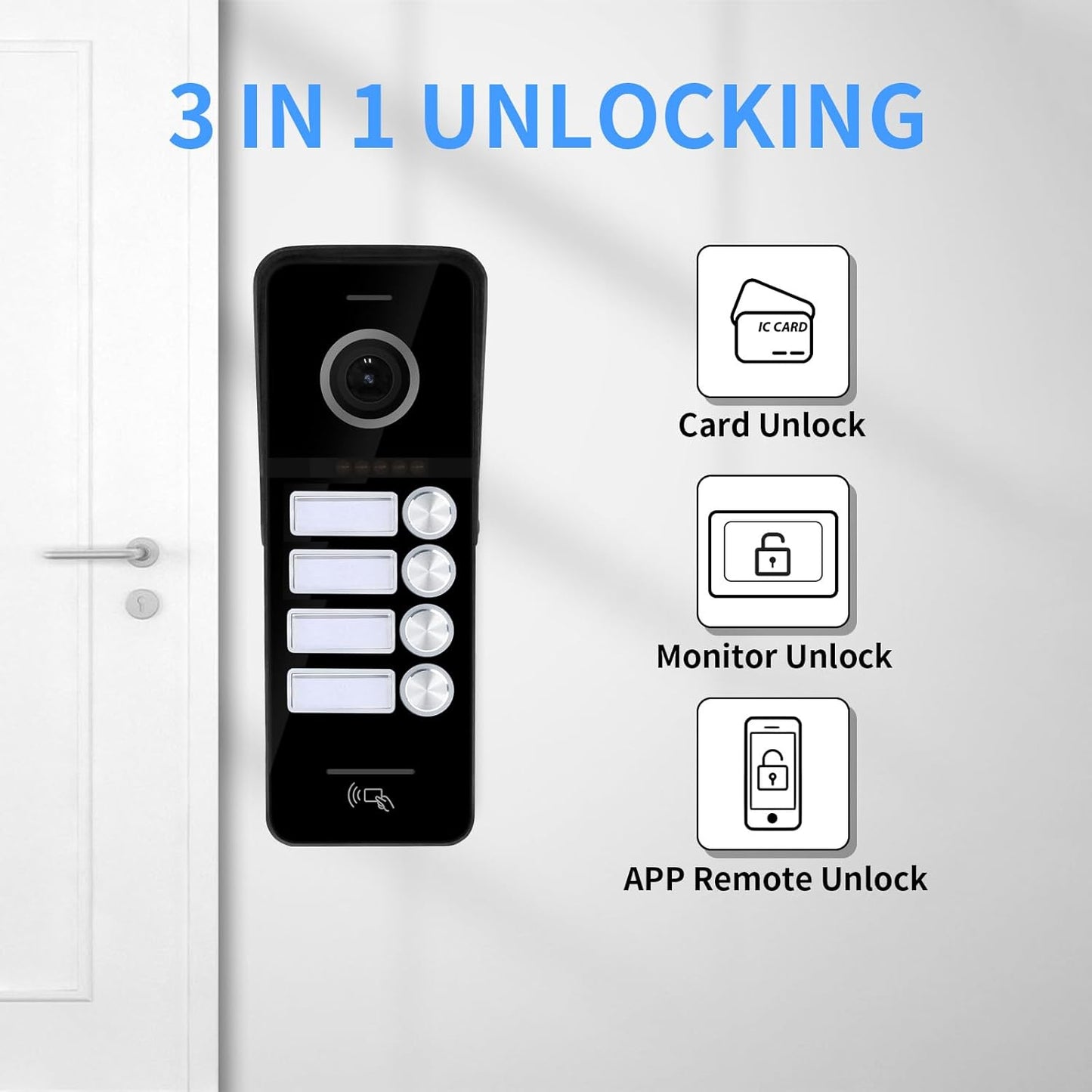 ANJIELO SMART Wired Video Doorbell Apartment Intercom System,4 Family Units 10 Inch Touch Monitor,3 in 1 Unlocking,Dual Way Intercom Motion Detection Tuya for Villa Home (1 Doorbell(b)+ 4 Monitor(s))