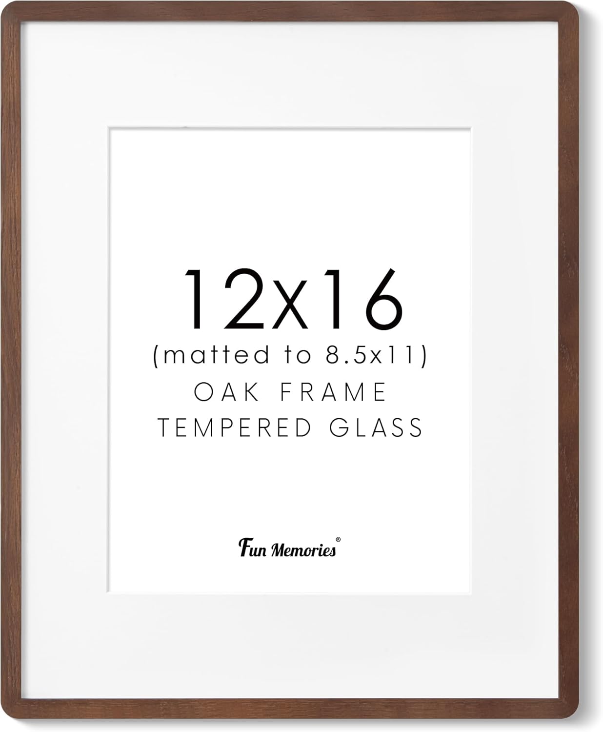 Solid Oak Wood 12x16 Picture Frame, Farmhouse 12 x 16 Wooden Frames, 12x16 Frame Matted to 8.5x11, Tempered Real Glass, 12"x16" Frames Minimalist Art Frame for Home Deocr, Walnut Color, 1 Pack
