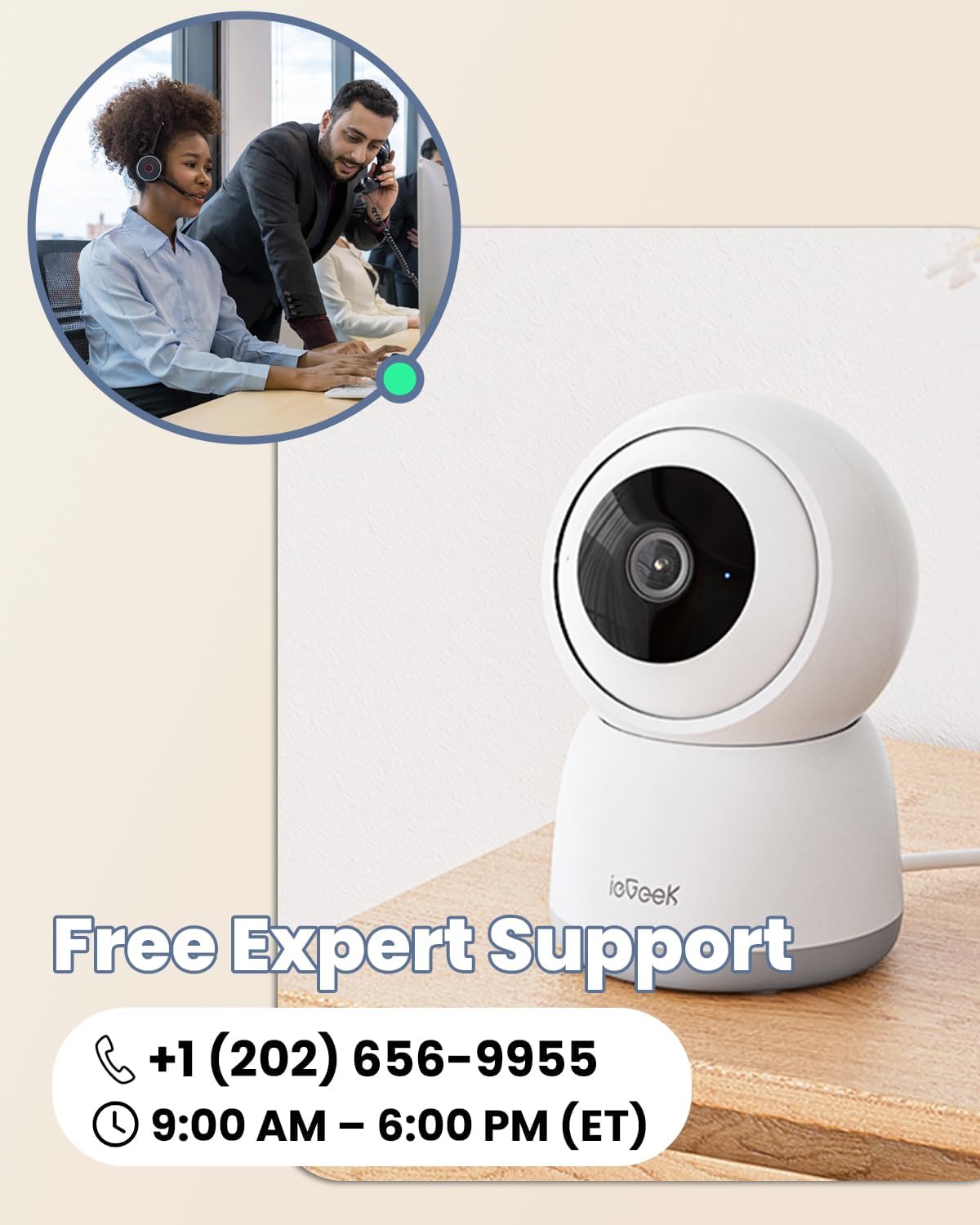 ieGeek 2K Indoor Home Security Cameras，360° Pet Camera with Auto Tracking, Motion & Sound Detection，3MP Night Vision, 2.4G/5G WiFi Dog Camera with Phone App, Cloud & Memory Storage, Works with Alexa
