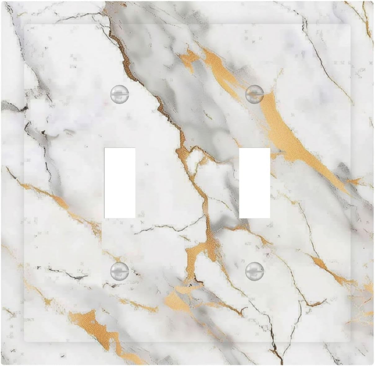 Decorative Switch Plates Marbling Style White Background Gold Gray Stripes 2 Gang Double Toggle Outlet Light Switch Cover Wall Plate Electrical Faceplate For Bathroom Kitchen Decor