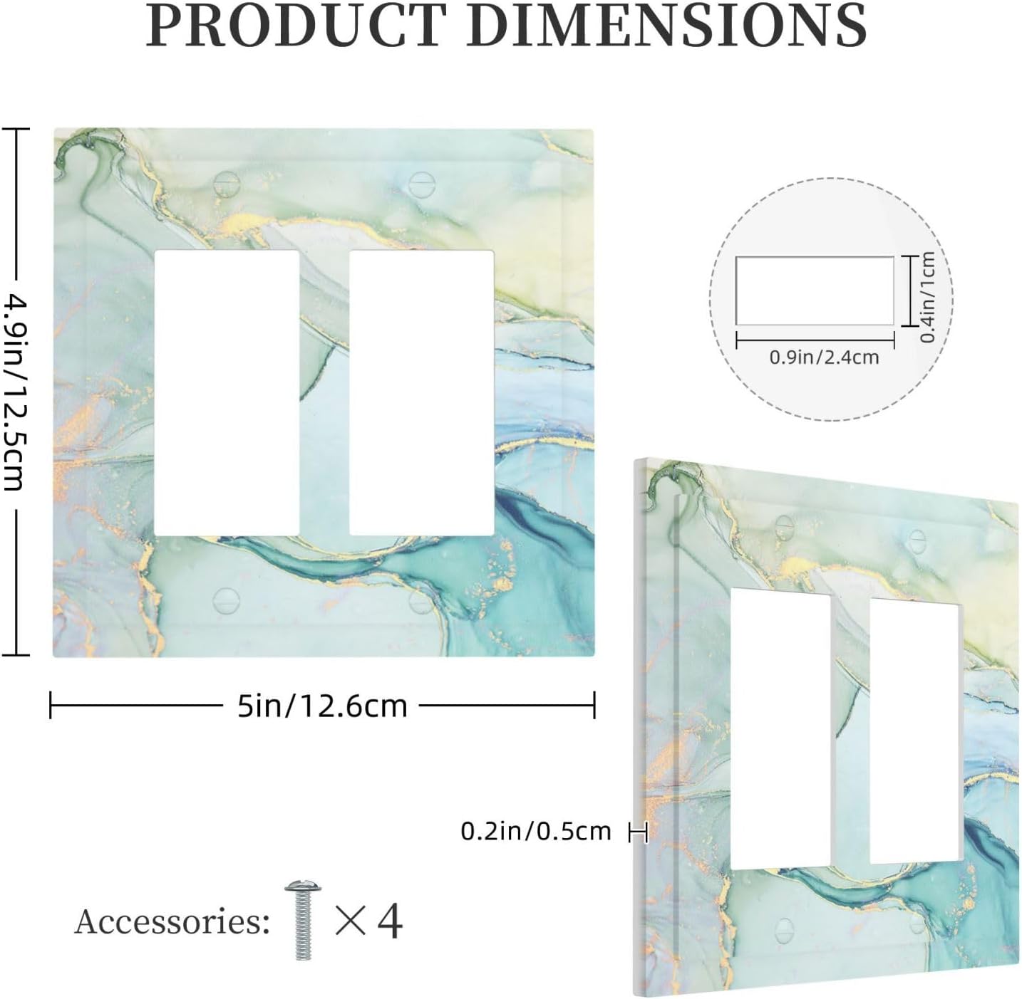 Decorative Outlet Covers Teal Gold Marbling Turquoise 2 Gang Double GFCI Rocker Electrical Wall Panels Light Switch Cover Plate for Bathroom living Room Decor