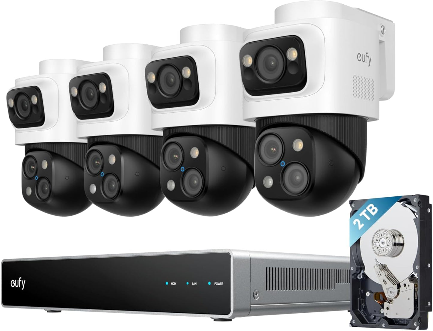 eufy 4K NVR Security Camera System S4 Max, Power Over Ethernet, Wired, 24/7 Recording, Triple Lens Bullet-PTZ Cam, 360° PTZ, Up to 16CH, Cross-Cam Tracking, 8× Auto Zoom, Smart Video Search, 2TB HDD