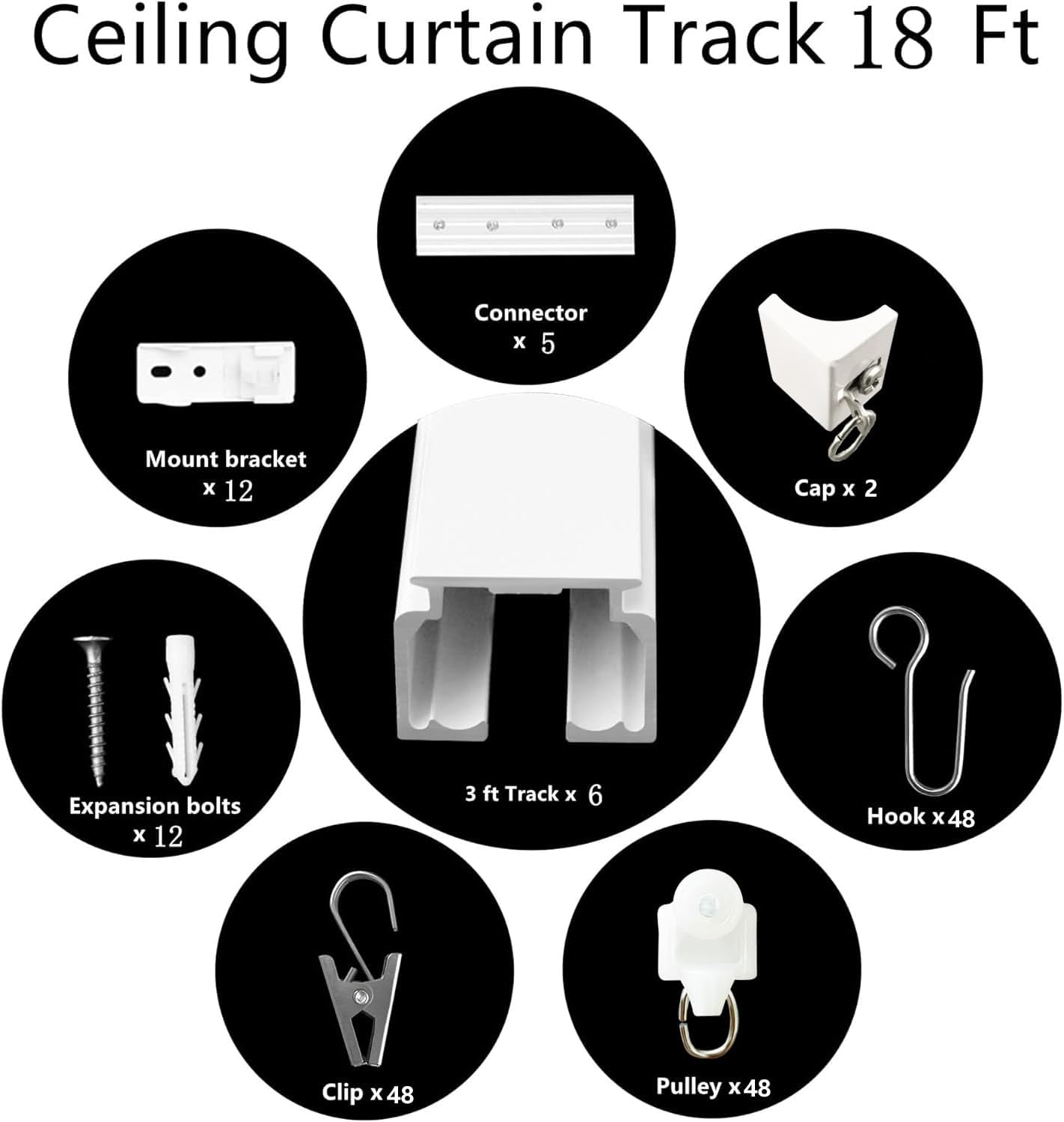 Ceiling Mount Curtains Track Room Divider Privacy Partition Separator Curtain Tracks Rods Heavy Duty RV Shower Outdoor Rail Clip Hook Set, White 3-18ft