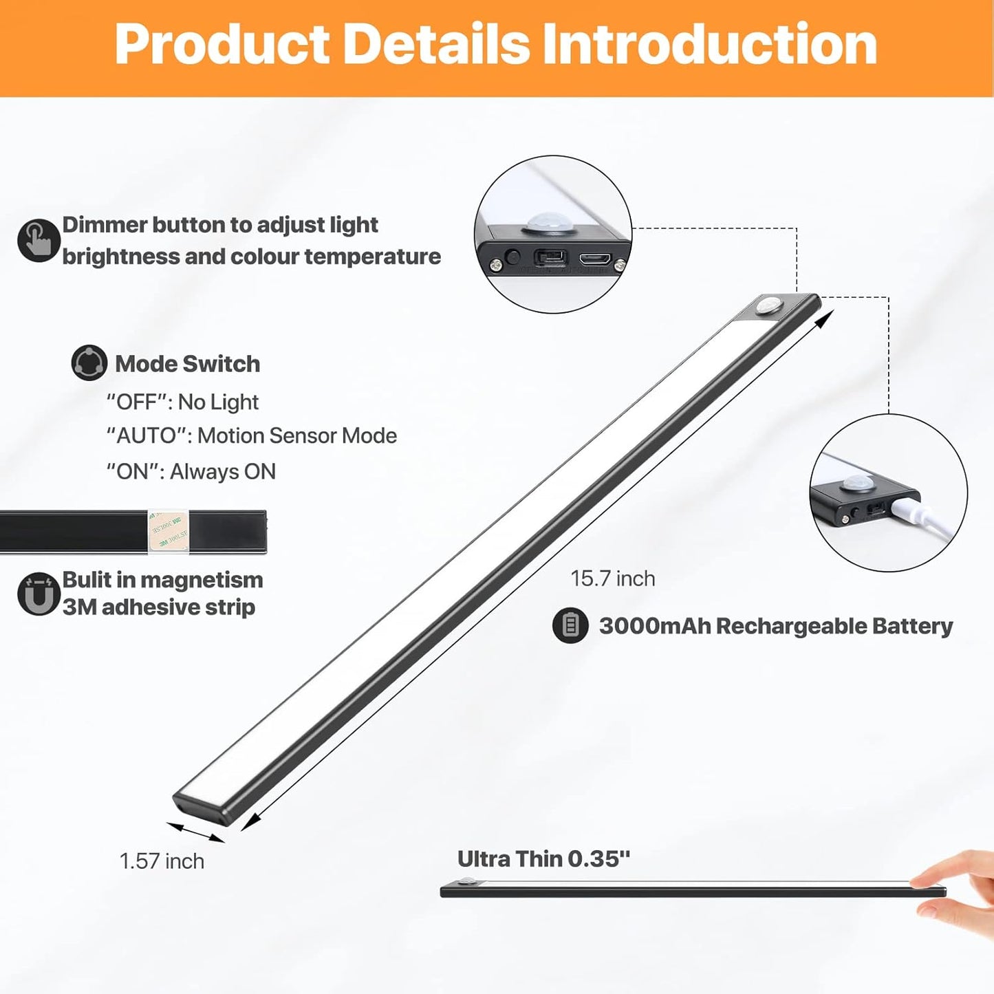 69 LED Under Cabinet Lighting 4 Pack, 3-Color Dimmable Motion Sensor, 3000mAh Rechargeable, Wireless Battery Operated Lights for Closet, Kitchen, Counter - Brighten Your Space Effortlessly