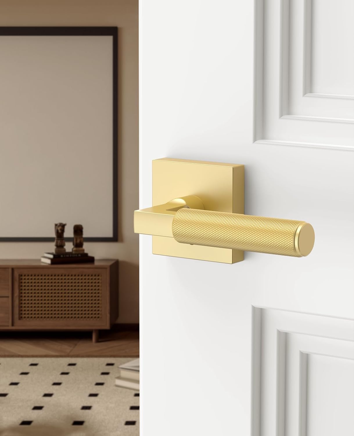 Asidrama 1 Pack Gold Privacy Door Handles, Door Lever with Door Knobs Indoor for Bedroom or Bathroom, Heavy Duty Door Handles Interior with Locks for Left Right Sided Doors