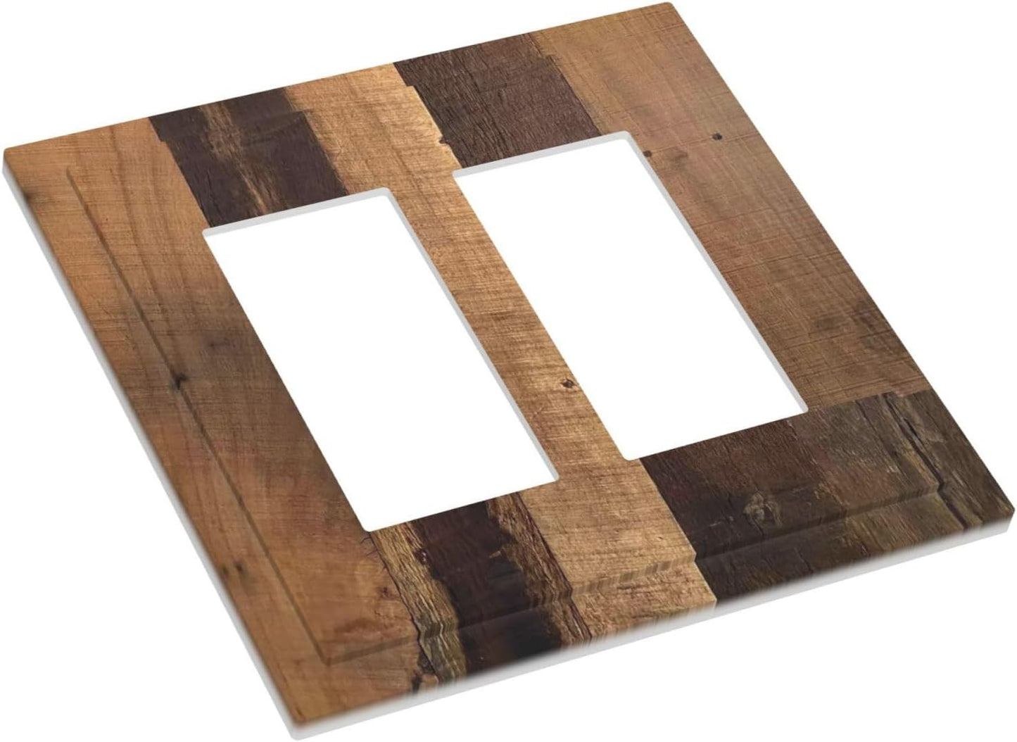 Rustic Brown Wood Vintage Wood Board Decorative Outlet Covers 2 Gang Double Gfci Rocker Electrical Wall Panels Light Switch Cover Plate For Farmhouse Cabin Decor