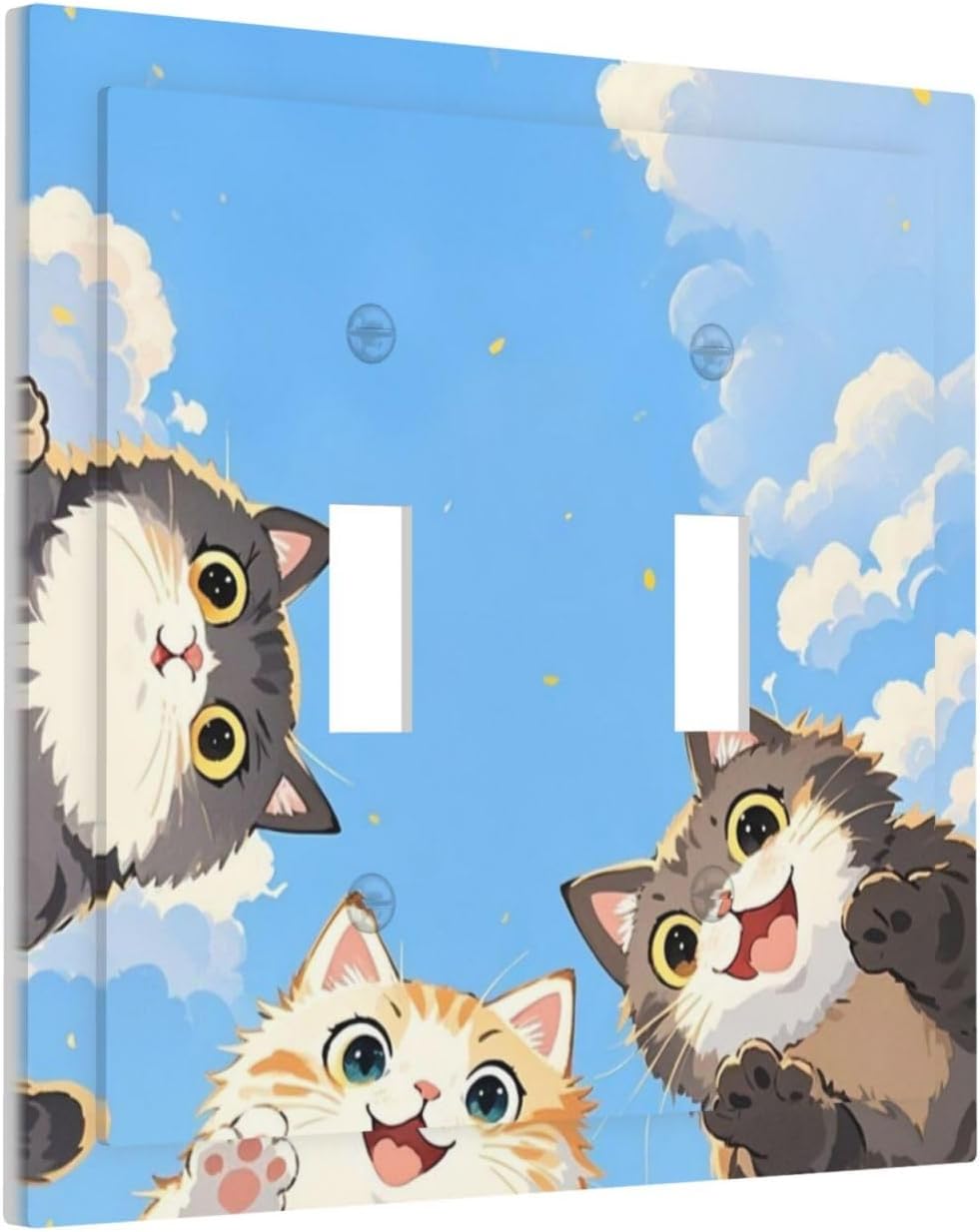 Decorative Switch Plates Orange Gray Cute Cat Sky Cloud Cat S Paw 2 Gang Double Toggle Outlet Light Switch Cover Wall Plate Electrical Faceplate For Kids Room Nursery Decor