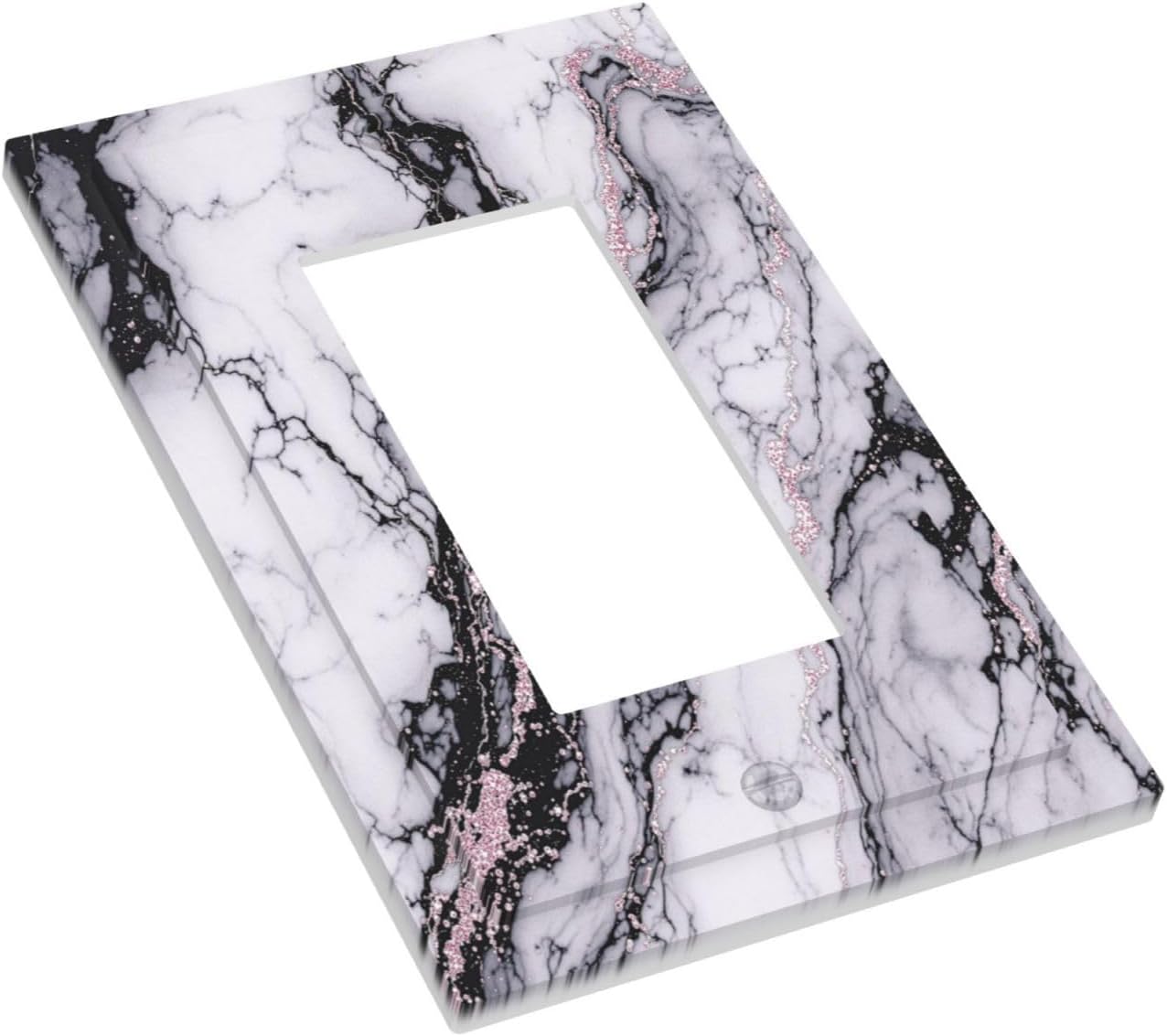 Decorative Outlet Covers White Marble Pattern Black Lines Pink Lines 1 Gang Single Rocker Light Switch Cover Plate Wall Plates GFCI Faceplate for living Room Office Decor