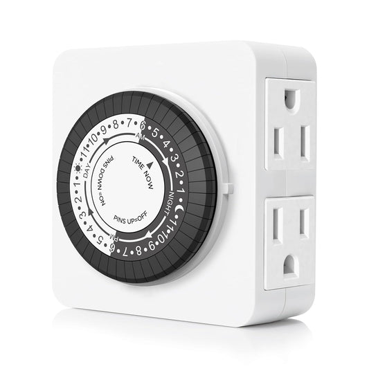G-ELEK Timers for Electrical Outlets Indoor, 24-Hour Dual Outlet Timer, Christmas Tree Timer Indoor, 3 Prong Light Timers Indoor, Daily Cycle, 125V 15A, ETL Listed