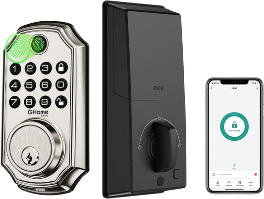 GHome Smart Door Lock KD30, Fingerprint Smart Deadbolt for Front Door, 5 in 1 Keyless Entry Door Lock, App Control, Auto Lock, 0.3s Unlock, Easy Install, for Home/Apartment/Office