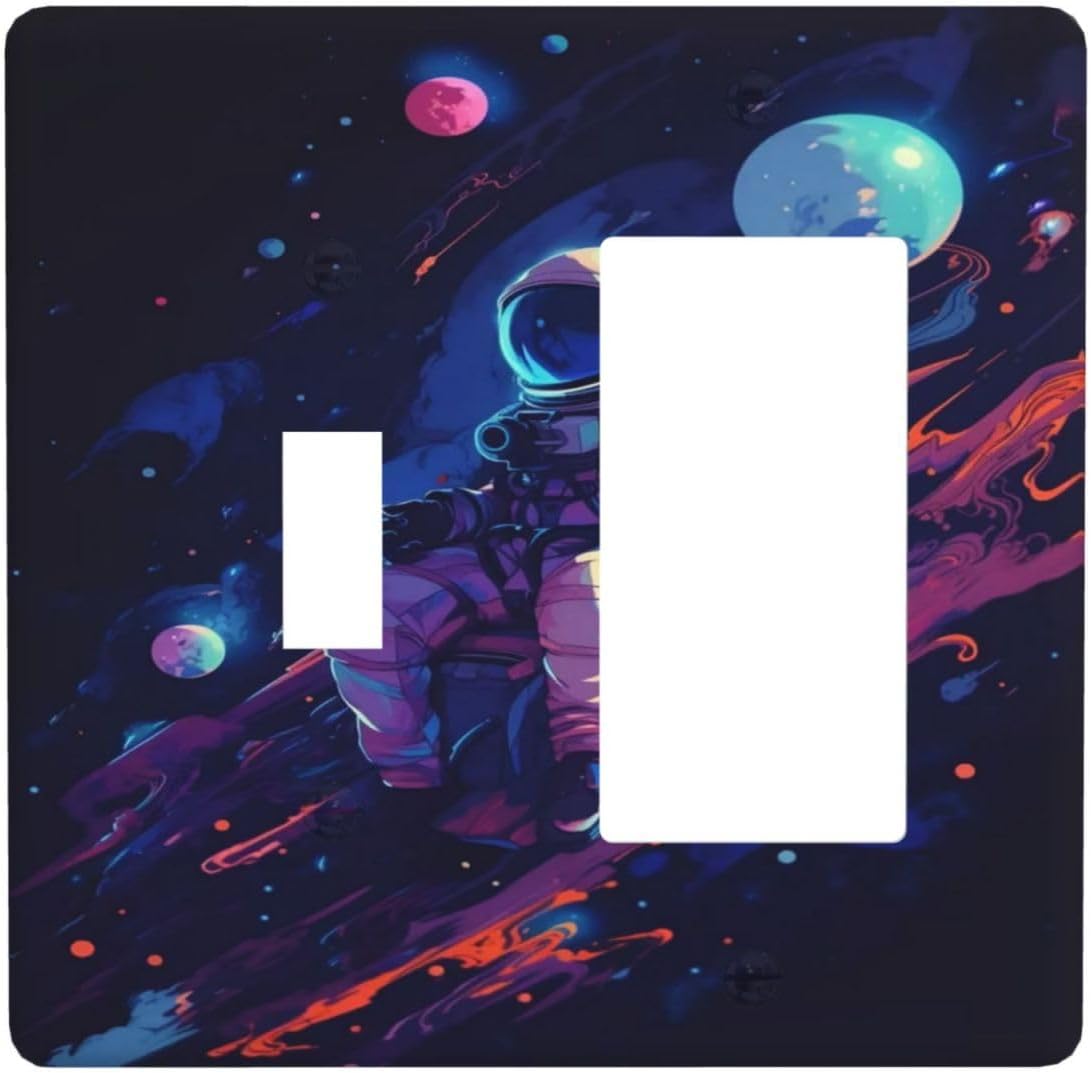 Purple Space Astronaut Planet Decorative Double Gang 1 Gang Wall Plate Cover Single Toggle Rocker Combination Light Switch Cover Plate Jumbo Switch Cover Plate for Bedroom Decor