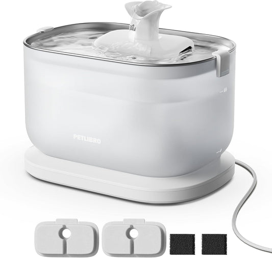 PETLIBRO Cat Water Fountain, Cat Fountain Indoor Stainless Steel Tray, 2.5L/84oz Wireless Pump Pet Water Fountain, Cat Water Dispenser with Two Flow Modes, Pet Fountain for Drinking Easy Clean