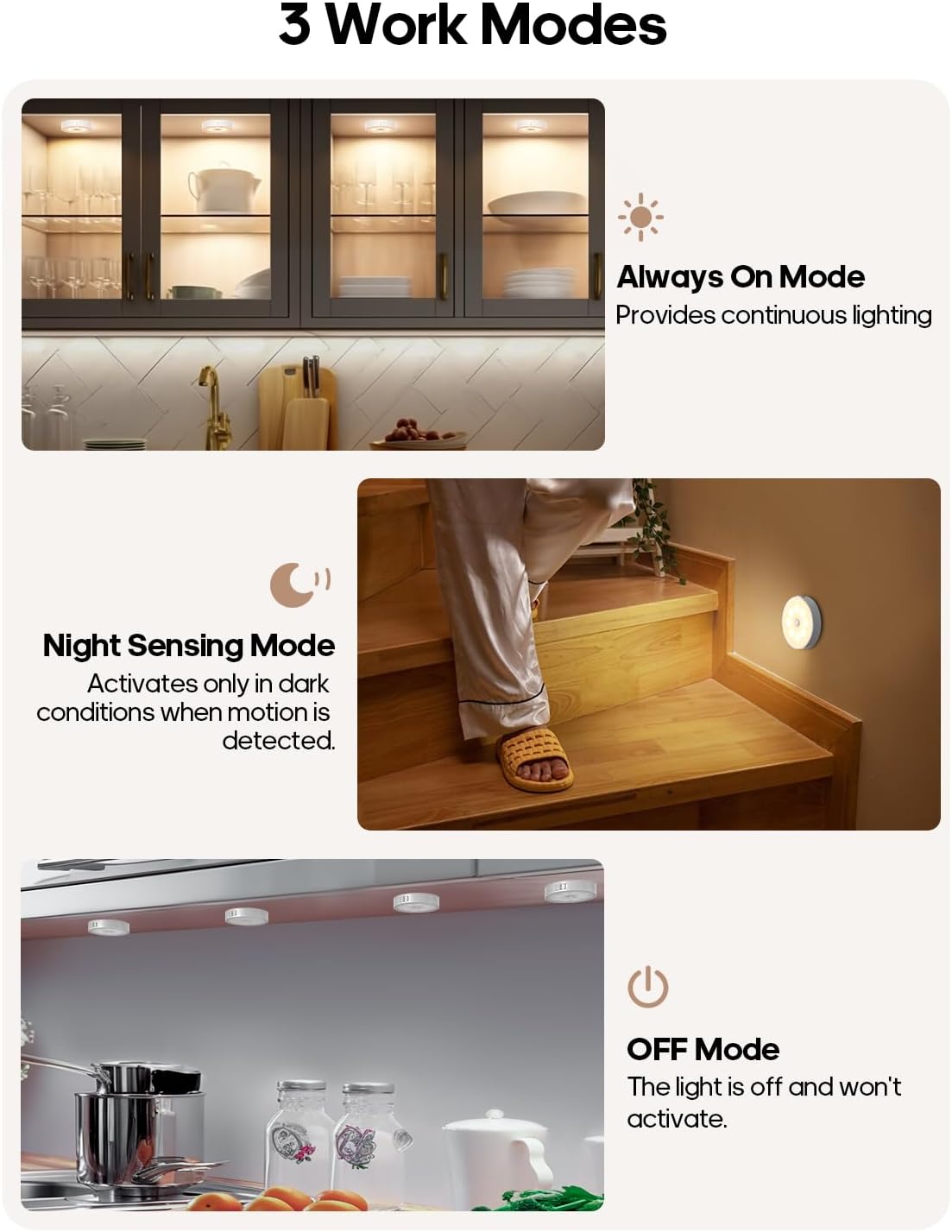 Motion Sensor Night Light, Battery Operated Puck Lights with Remote, Dimmable Warm White Night Light, 3000K Soft Light for Bathroom, Bedroom, Hallway