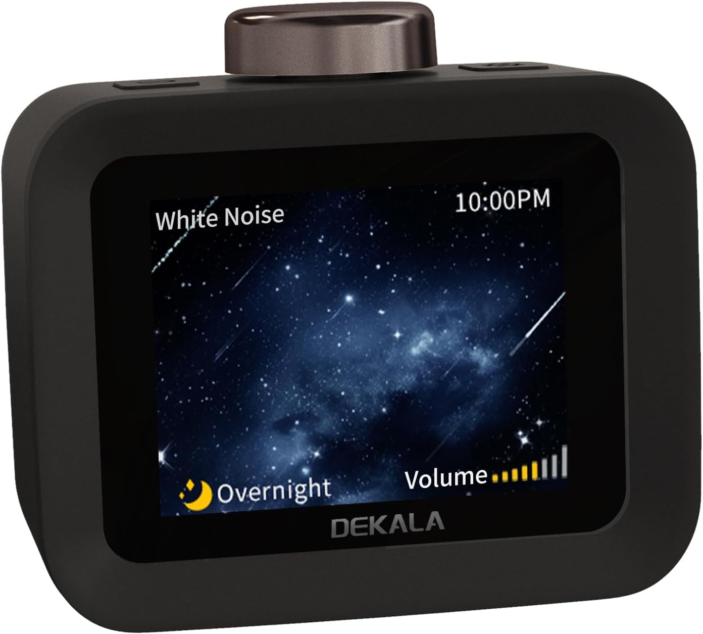 Dekala AuraDot White Noise Sound Machine for Sleep Temperature Humidity Monitor, 30 Non-Loop Soothing Sounds, Timer/Play All Night, Animationed Sleep Screen, 7-Day Programmable 4 Alarm Clock Black