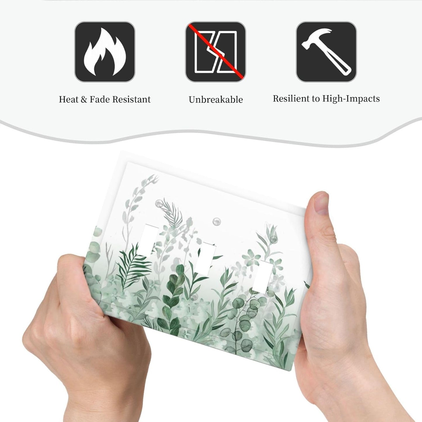 Watercolor Green Leaf Rustic Plant Eucalyptus Flowers Decorative Switch Plates 3 Gang Wall Plate Triple Toggle Light Switch Cover Faceplate Electrical Wall Panels for Bed Room Living Room Decor